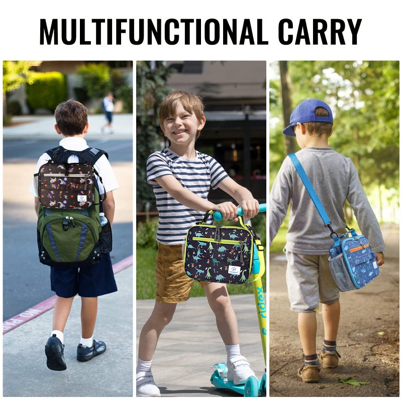 Genteen Insulated Lunch Bag with Shoulder Strap  Kids Prints Lunch Bag Double Zipper & Side Pocket Kids Lunch Bag Sturdy Soft Bag & Cooler Bag Back to School for Girls  Boys - Astronaut - Image 4